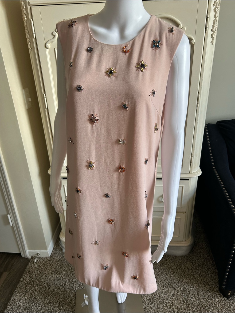 Miu Miu Blush Pink Beaded Sleeveless Midi Dress